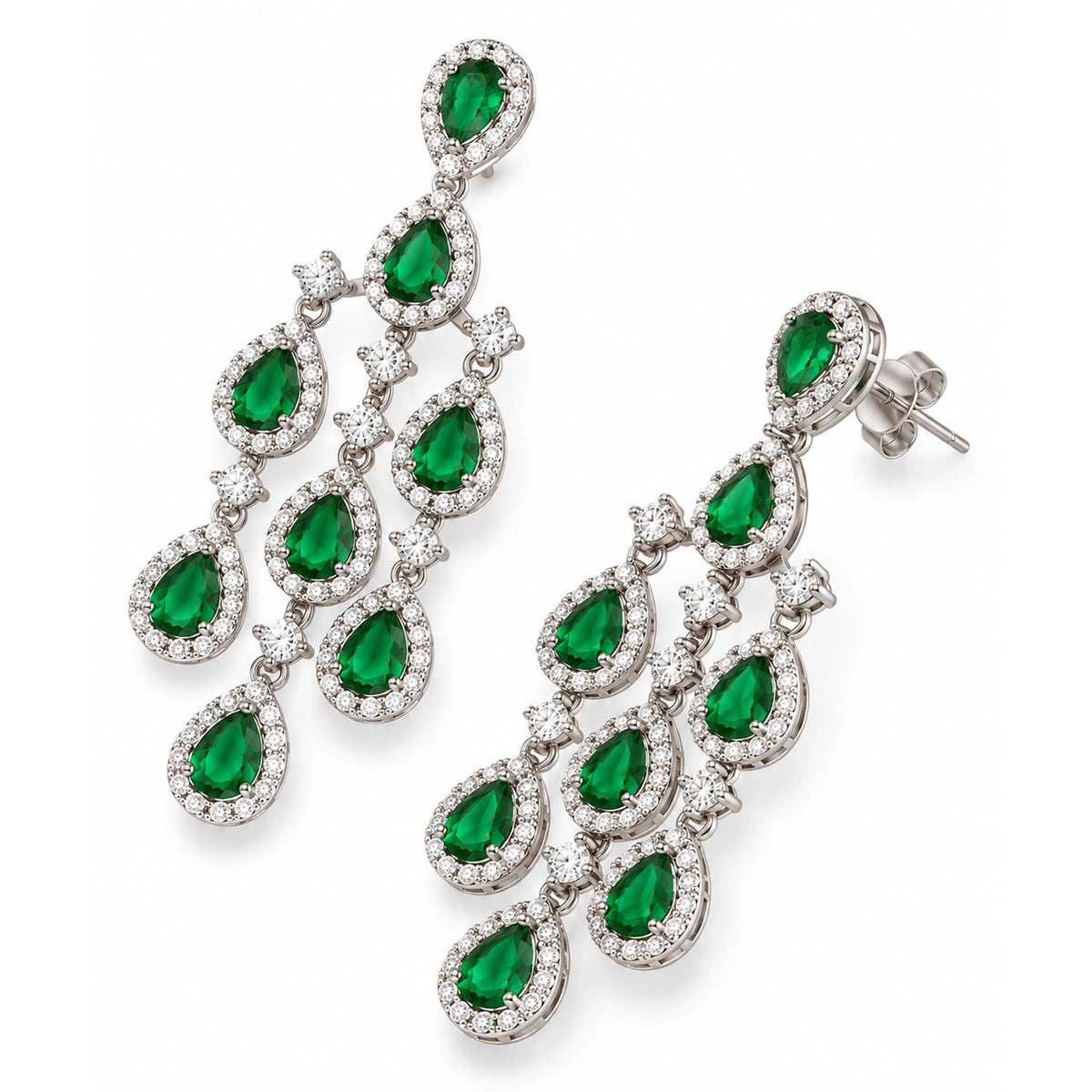 Green Cascading Drop Earrings