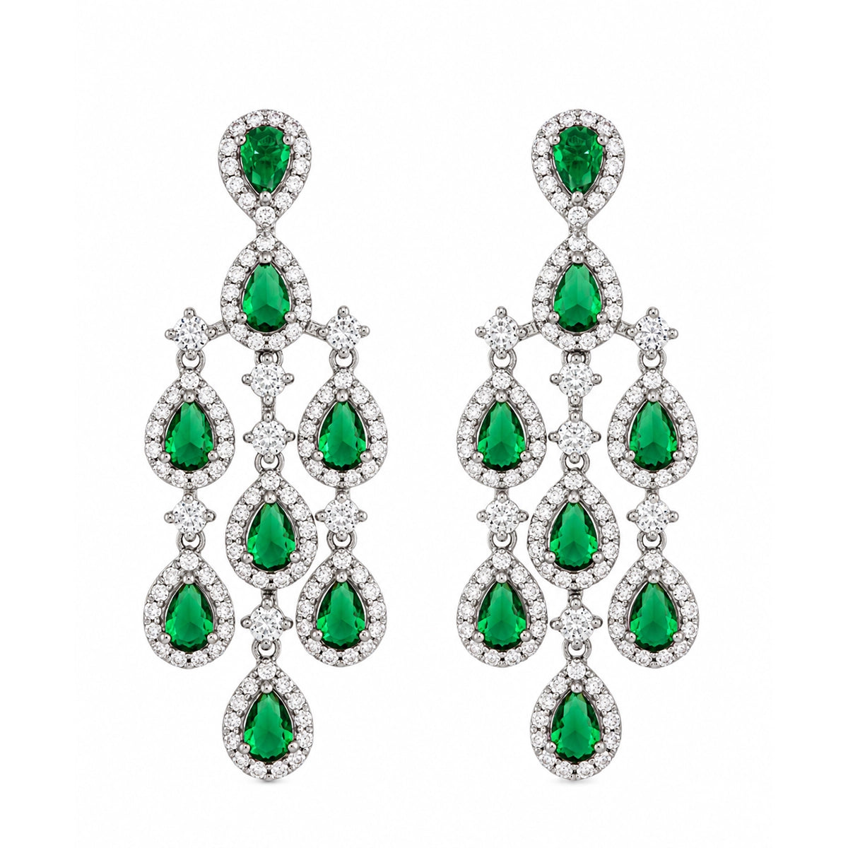 Green Cascading Drop Earrings