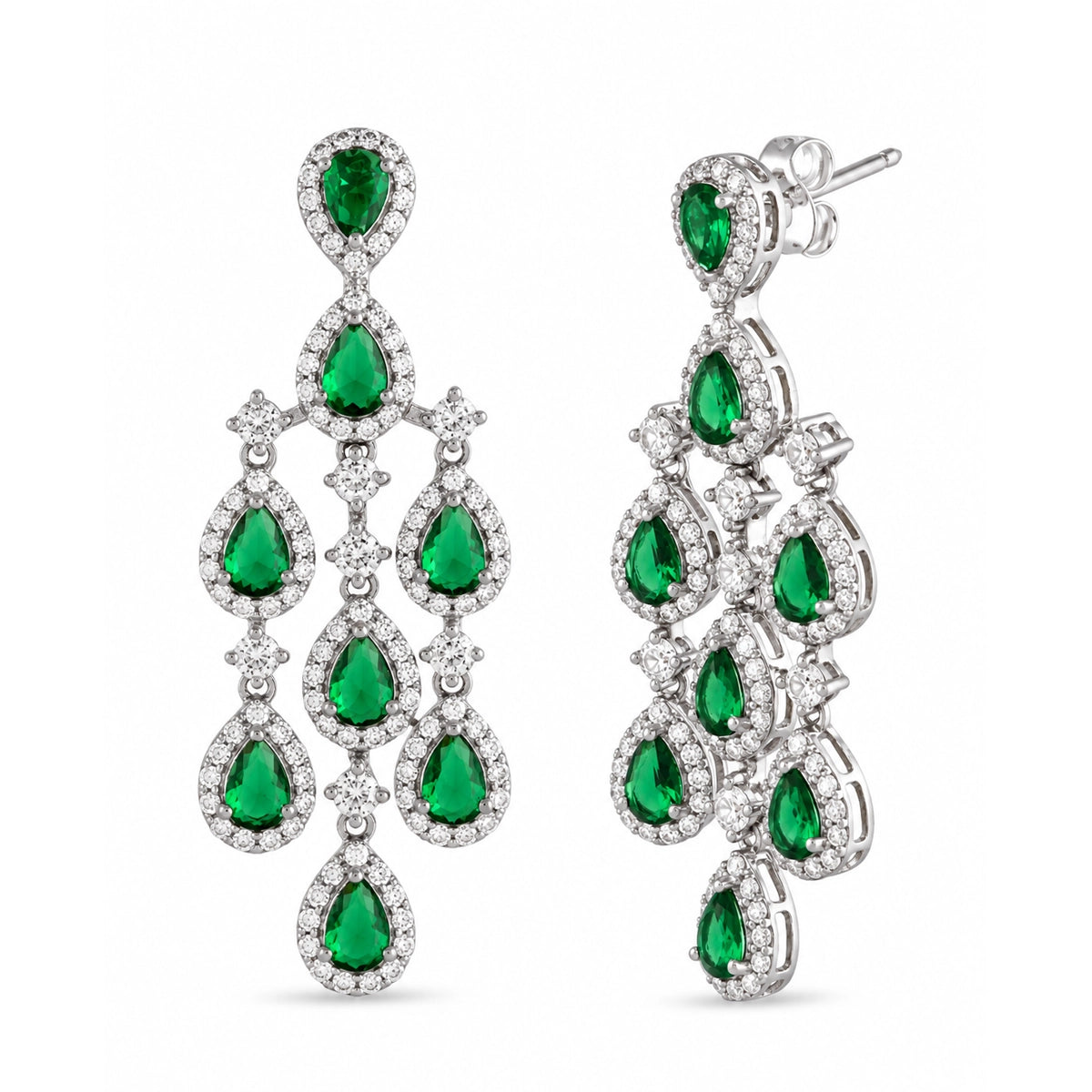 Green Cascading Drop Earrings