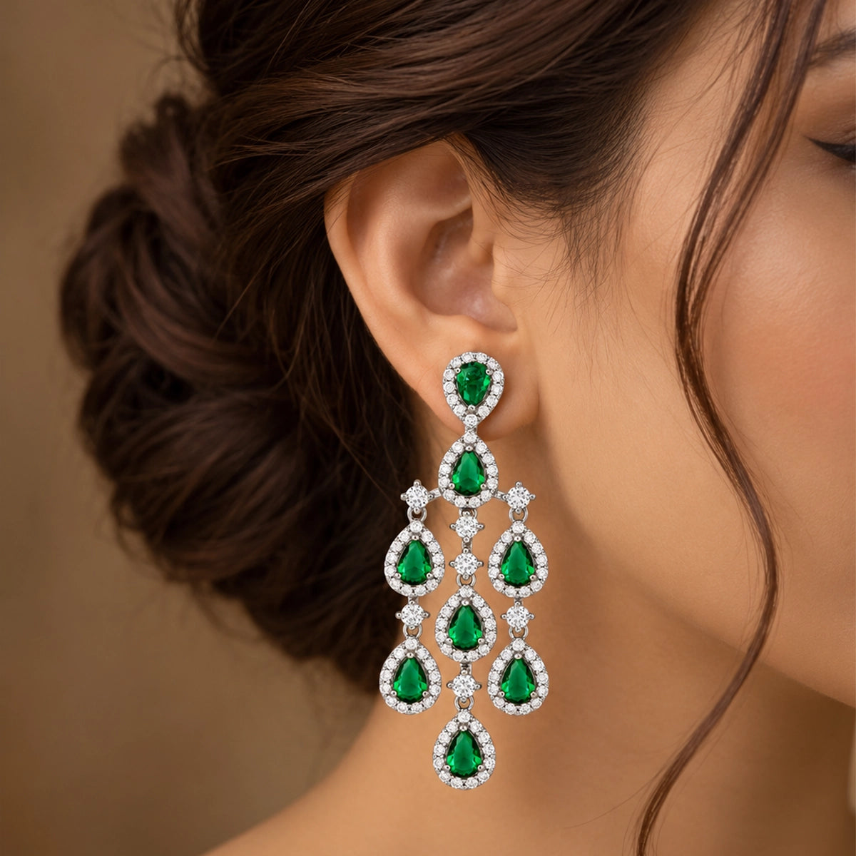 Green Cascading Drop Earrings
